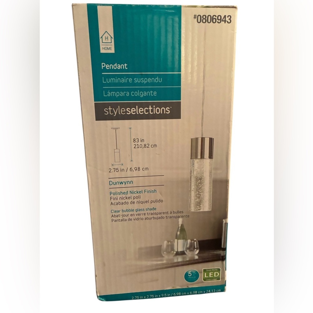 NIB LITEX/INTERTEK DUNWYNN POLISHED NICKEL SEEDED GLASS CYLINDER PENDANT LIGHT